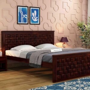 Sheesham Wooden Queen Size Bed Without Storage Double Bed Cot for Bedroom Living Room Home Double Bed Furniture (Natural Finish)
